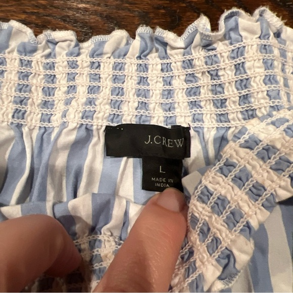 J. Crew | Puff Sleeve Smocked Top Blue and White Stripes Cropped Large - Picture 8 of 8
